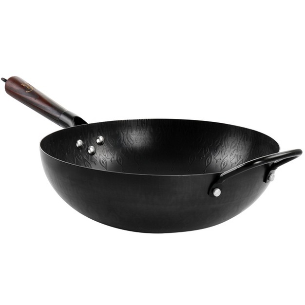 Spice By Tia Mowry 12in Carbon Steel Wok With Wooden Handle In Black