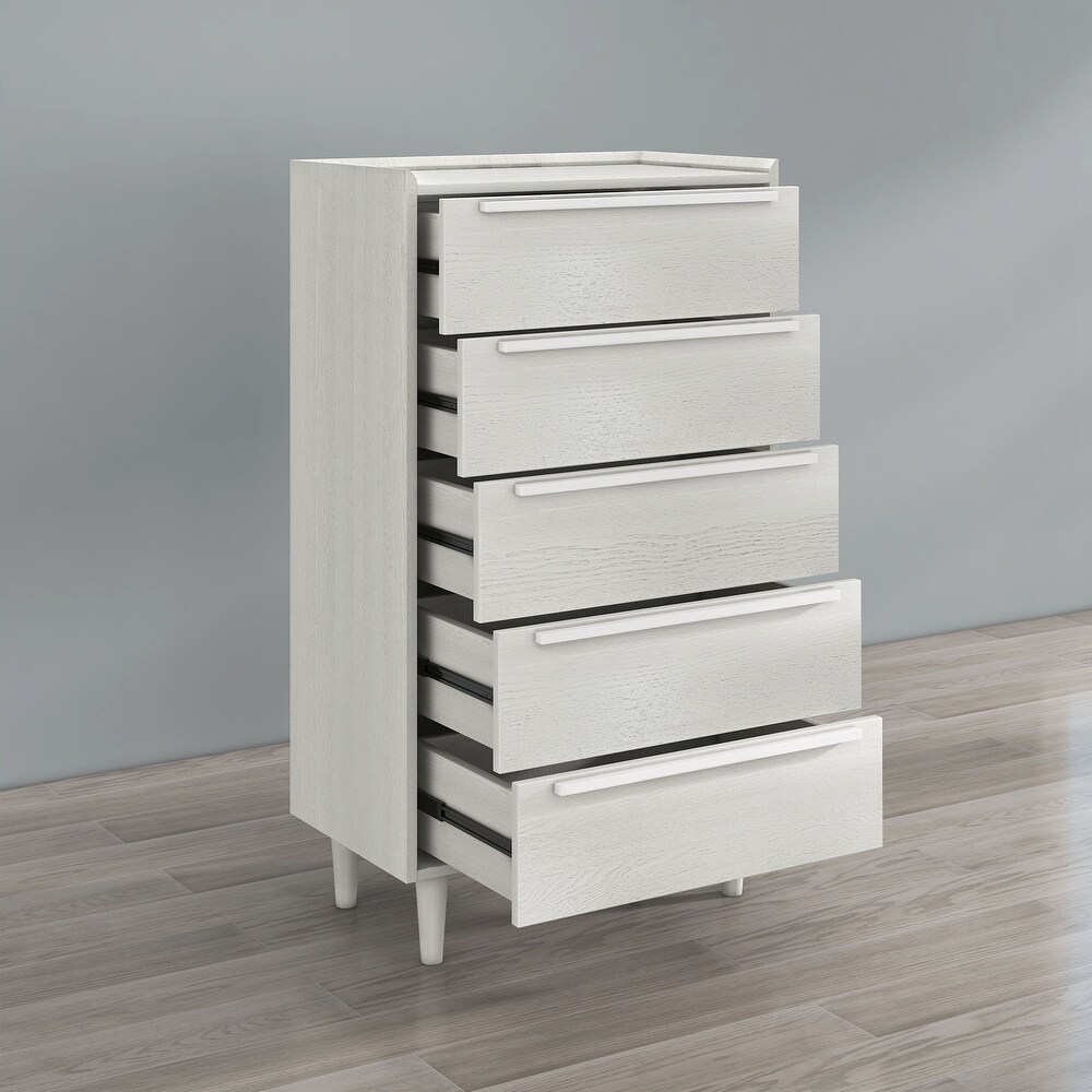 Modern 5 Drawer Dresser  Tall Chest of Drawers with Storage  Wood Clothing Organizer with Solid Wood Legs