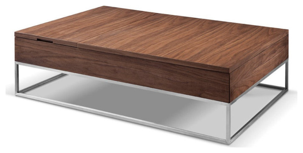 Stephanie Modern Walnut Coffee Table With Storage   Contemporary   Coffee Tables   by Rustic Home Furniture Deco  Houzz