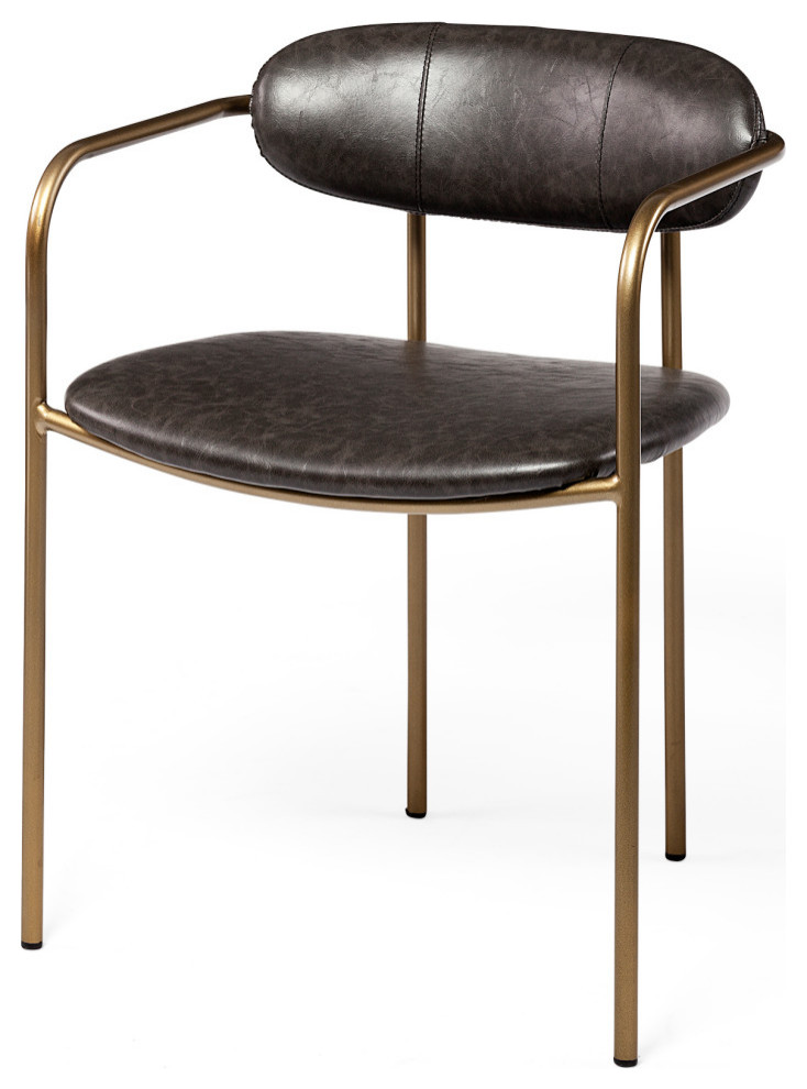 Parker Brown Faux Leather Seat Gold Metal Dining Chair (Set of 2)   Midcentury   Dining Chairs   by Mercana  Houzz