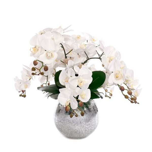 Real Touch Phalaenopsis Orchids in Sliver Glass Ball