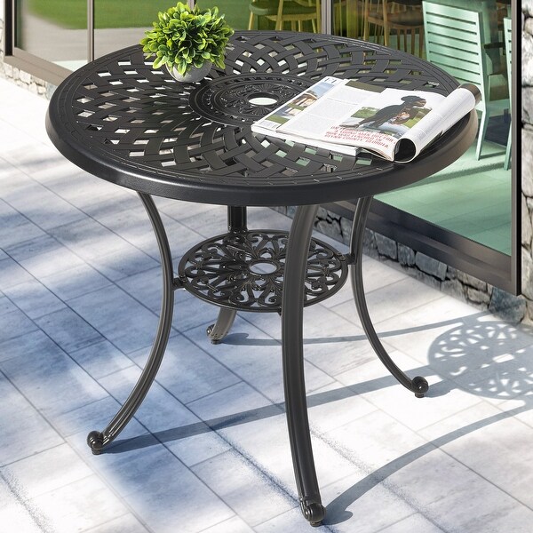 Outdoor 31'' Round Cast Aluminum Bistro Table with 2.28'' Umbrella Hole