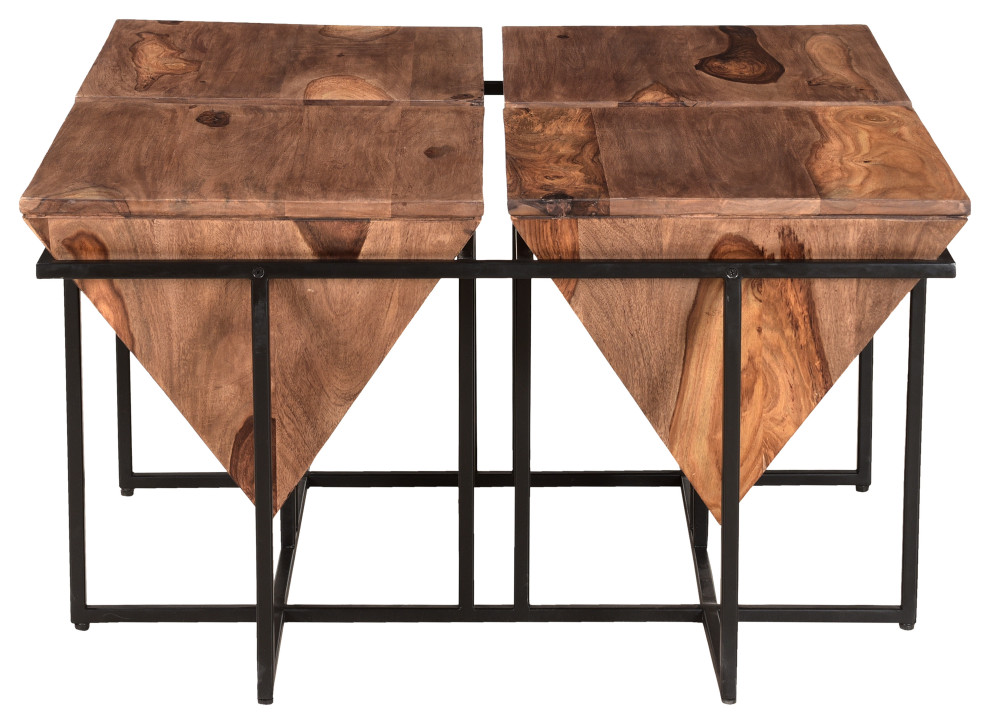 Mack Modern Sheesham Wood Square Pyramid Cocktail/Coffee Table Black Metal Legs   Industrial   Coffee Tables   by Coast to Coast Imports  LLC  Houzz