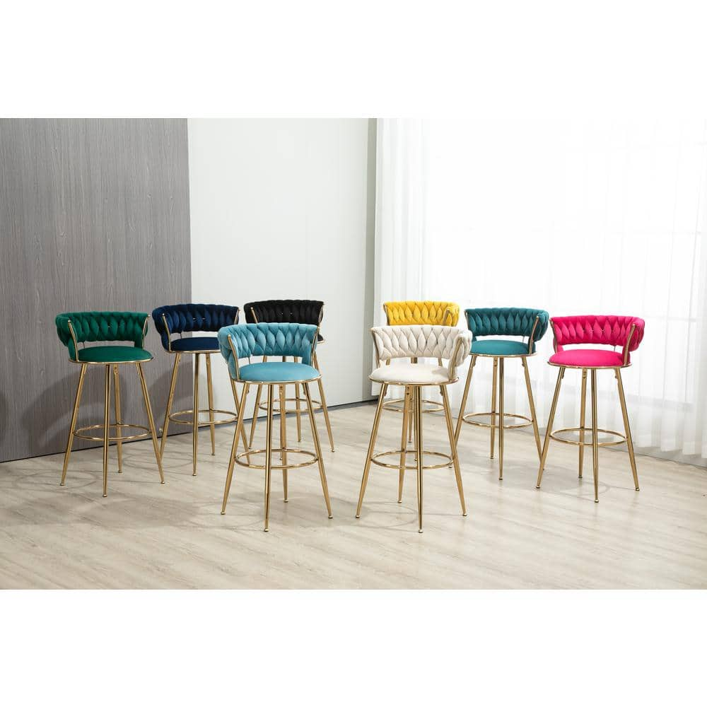 ZIRUWU 35.04 in.Teal Metal Bar Stool with Back and Footrest Counter Height Bar Chairs ZZQ-JBY721A13