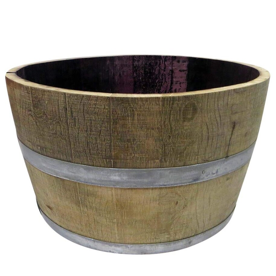 Genuine Oak Wood Half Wine Barrel Planter  Light Brown