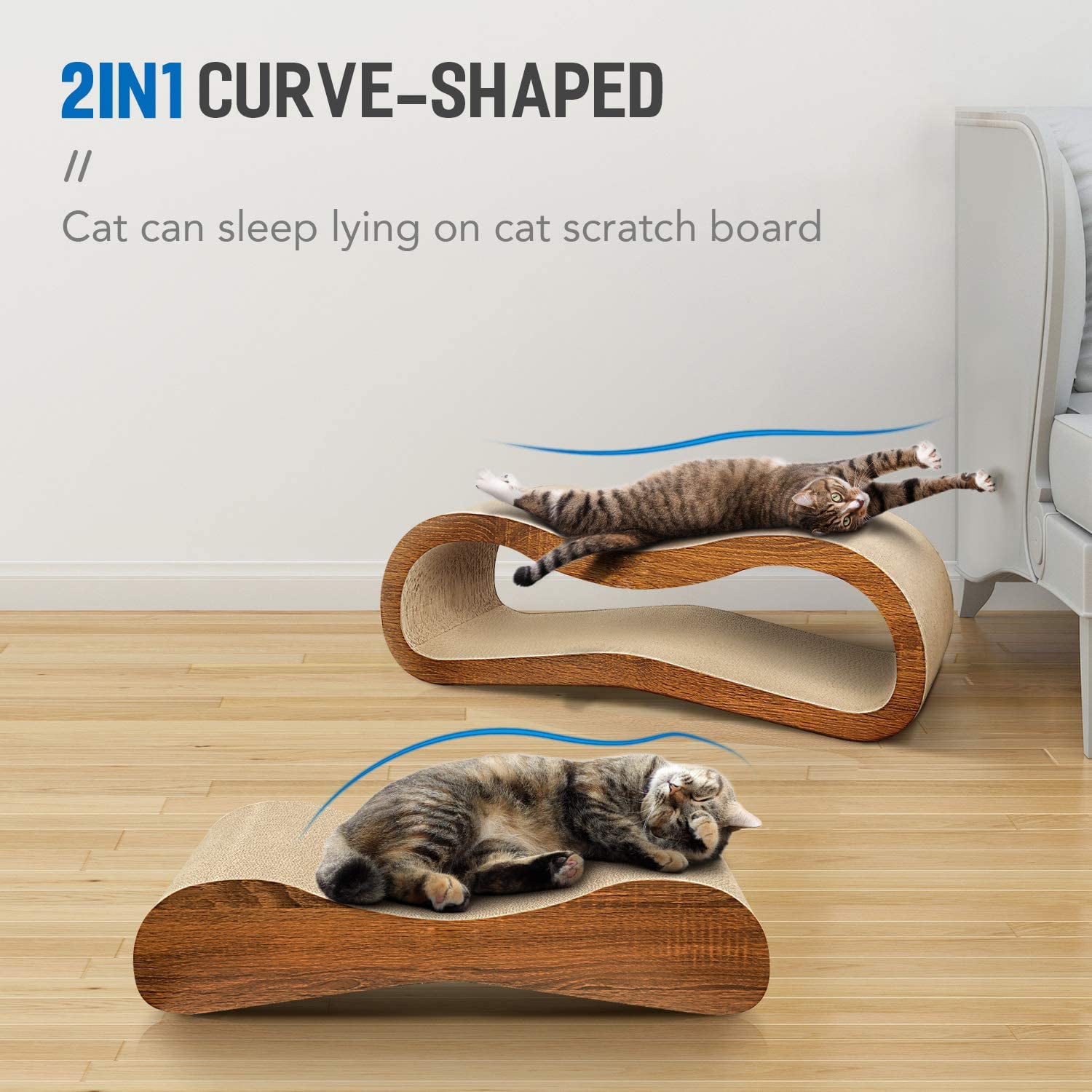 SUGIFT 2 in 1 Cat Scratcher Cardboard Lounge Bed Cat Scratching Post Durable Board Pads