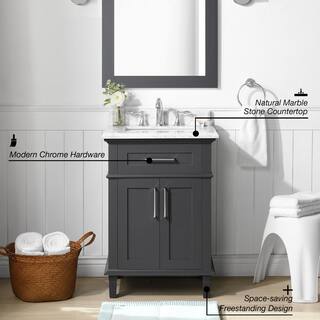 Home Decorators Collection Sonoma 24 in. W x 20 in. D x 34 in. H Bath Vanity in Dark Charcoal with White Carrara Marble Top 9784800270