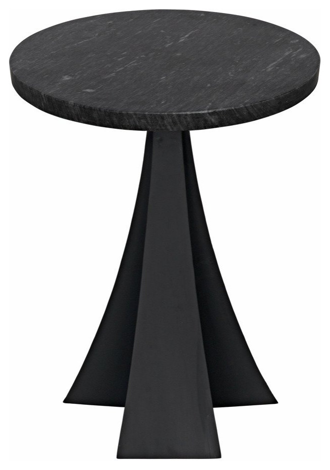 Noir Hortensia Round Industrial Side Table  Black Metal  ampMarble  18 quotDia.   Industrial   Side Tables And End Tables   by HedgeApple  Houzz