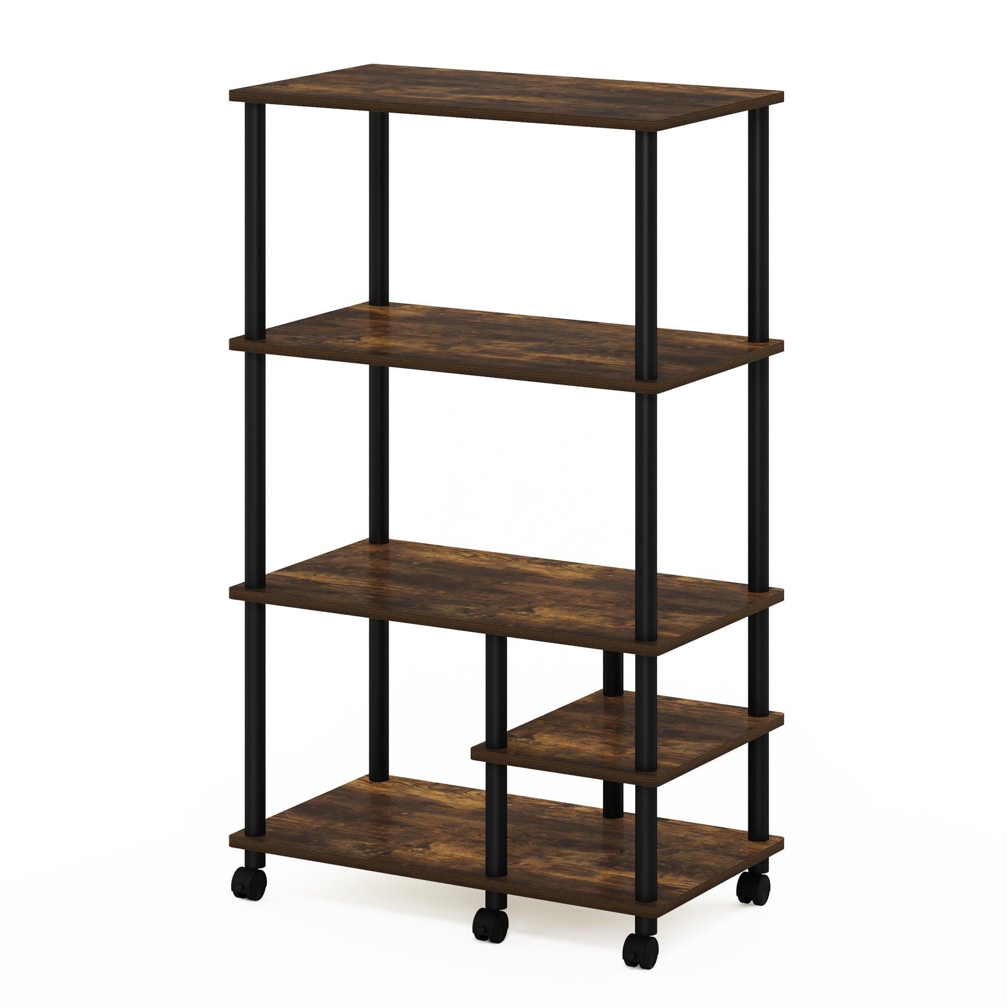 Furinno Turn-N-Tube 4-Tier Toolless Kitchen Storage Shelf Cart， Amber Pine/Black