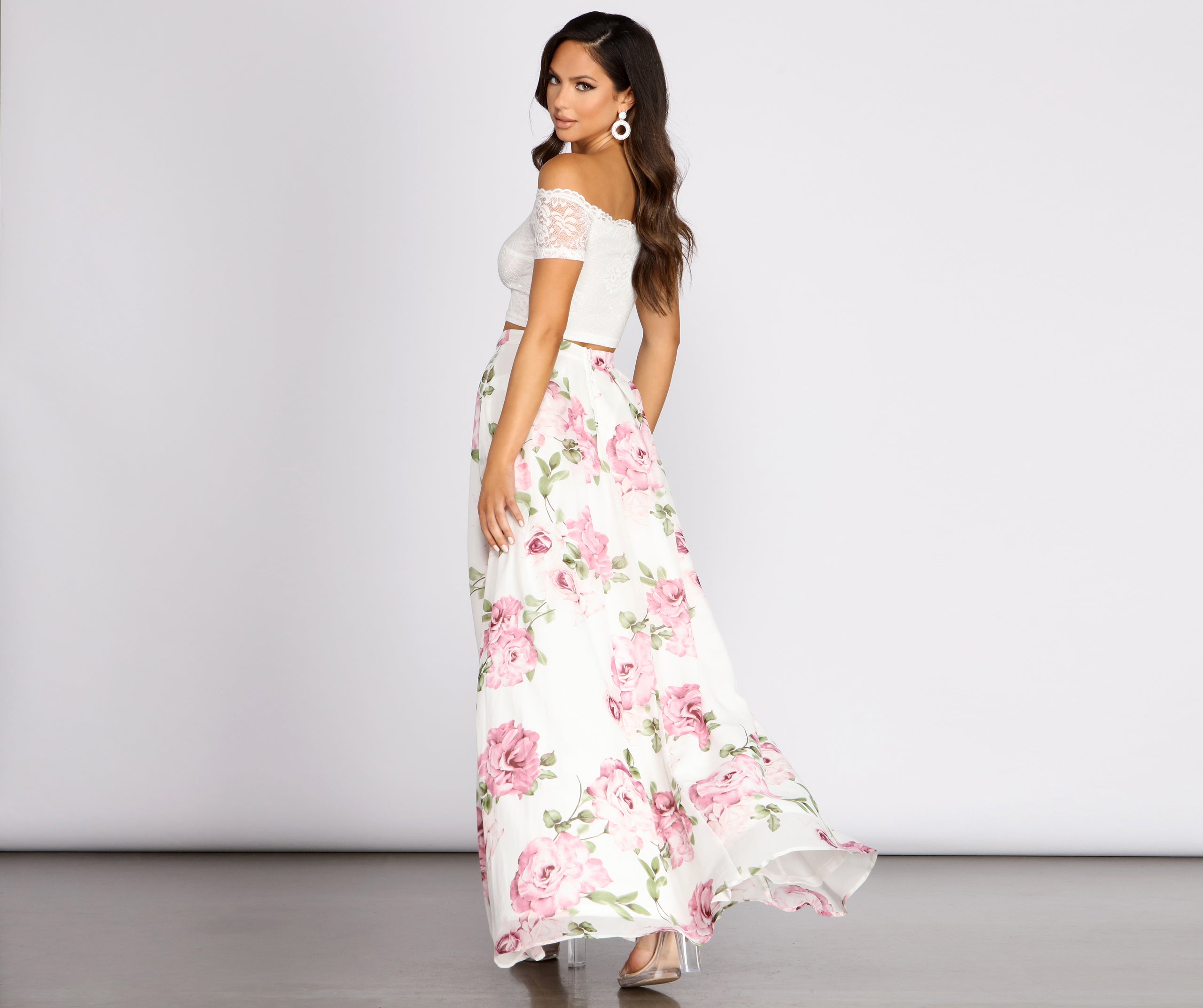 Isadora Lace Two Piece Chiffon Floral Dress