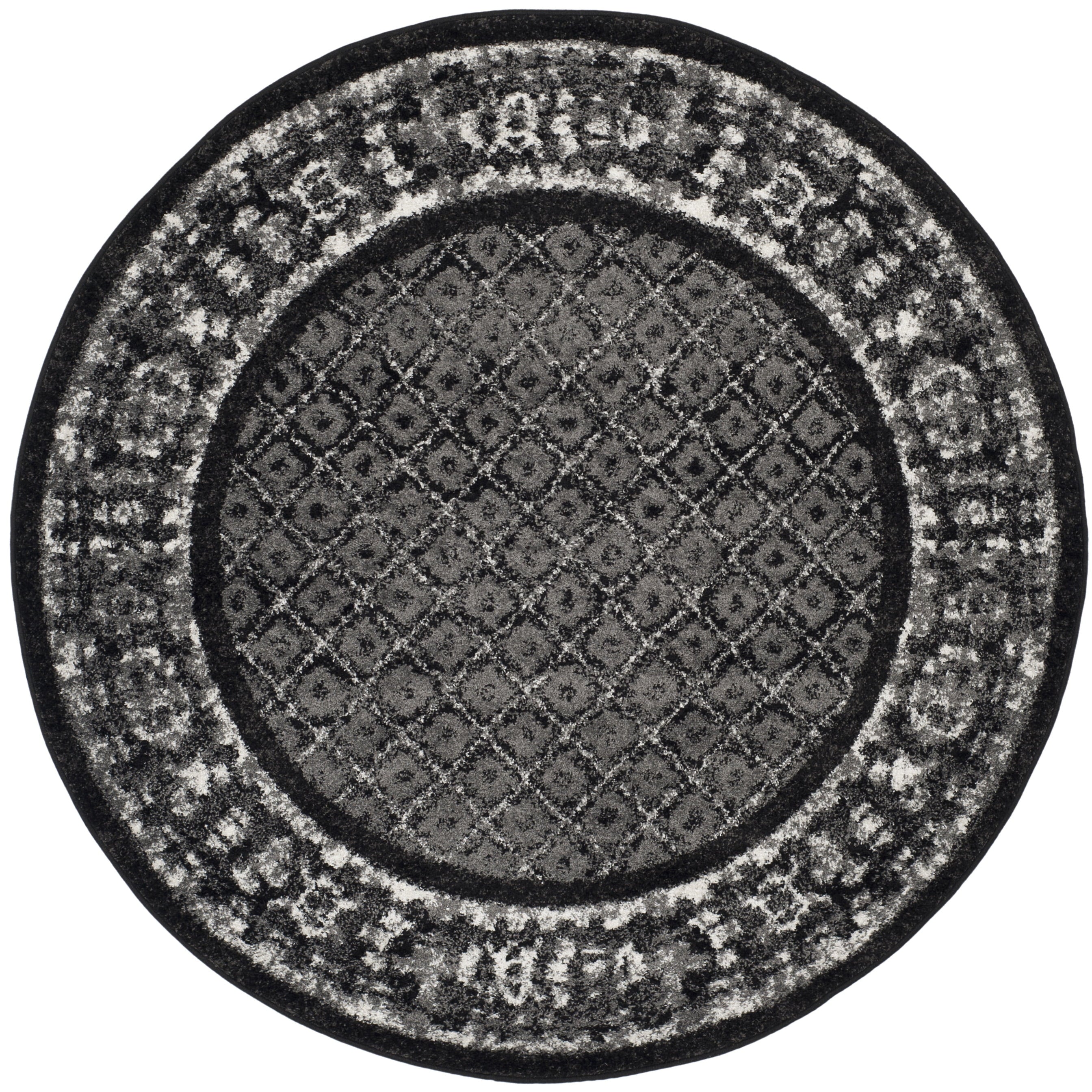 SAFAVIEH Adirondack Royston Traditional Area Rug, Black/Silver, 6' x 6' Round