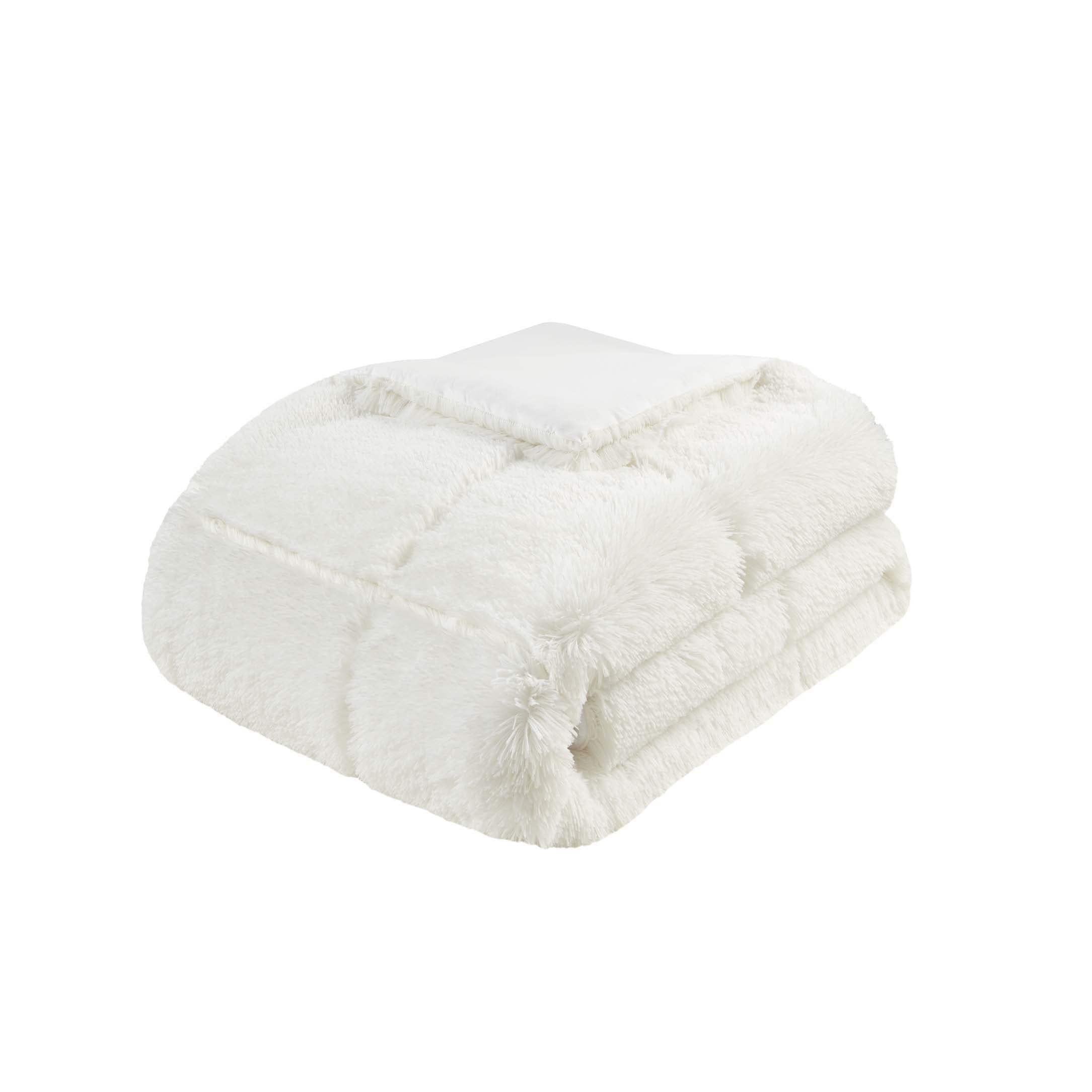 Mainstays Shaggy Faux Fur 3 Piece Ivory Comforter Bed Set， Comforter and Shams， Full/Queen