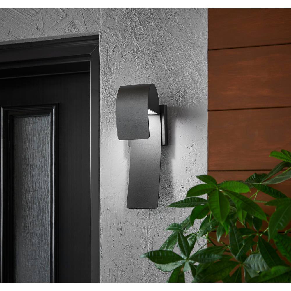 Home Decorators Collection Raveney 1-Light Grey Iron Outdoor Integrated LED Wall Lantern Sconce with Etched Lens 23515