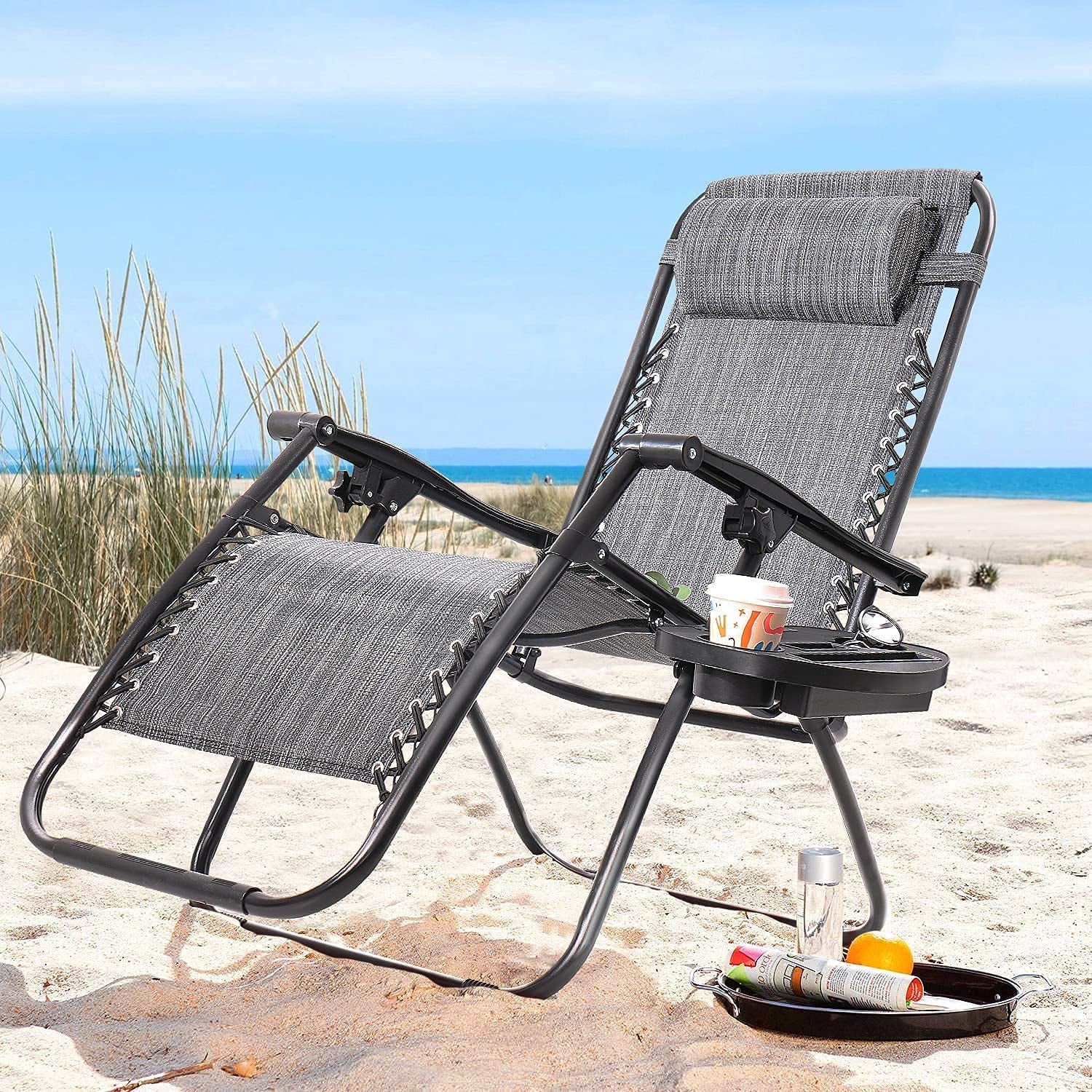 Devoko 2 PCS Zero Gravity Chair Outdoor Lounge Patio Chair Camp Reclining Lounge Chairs, Double Gray