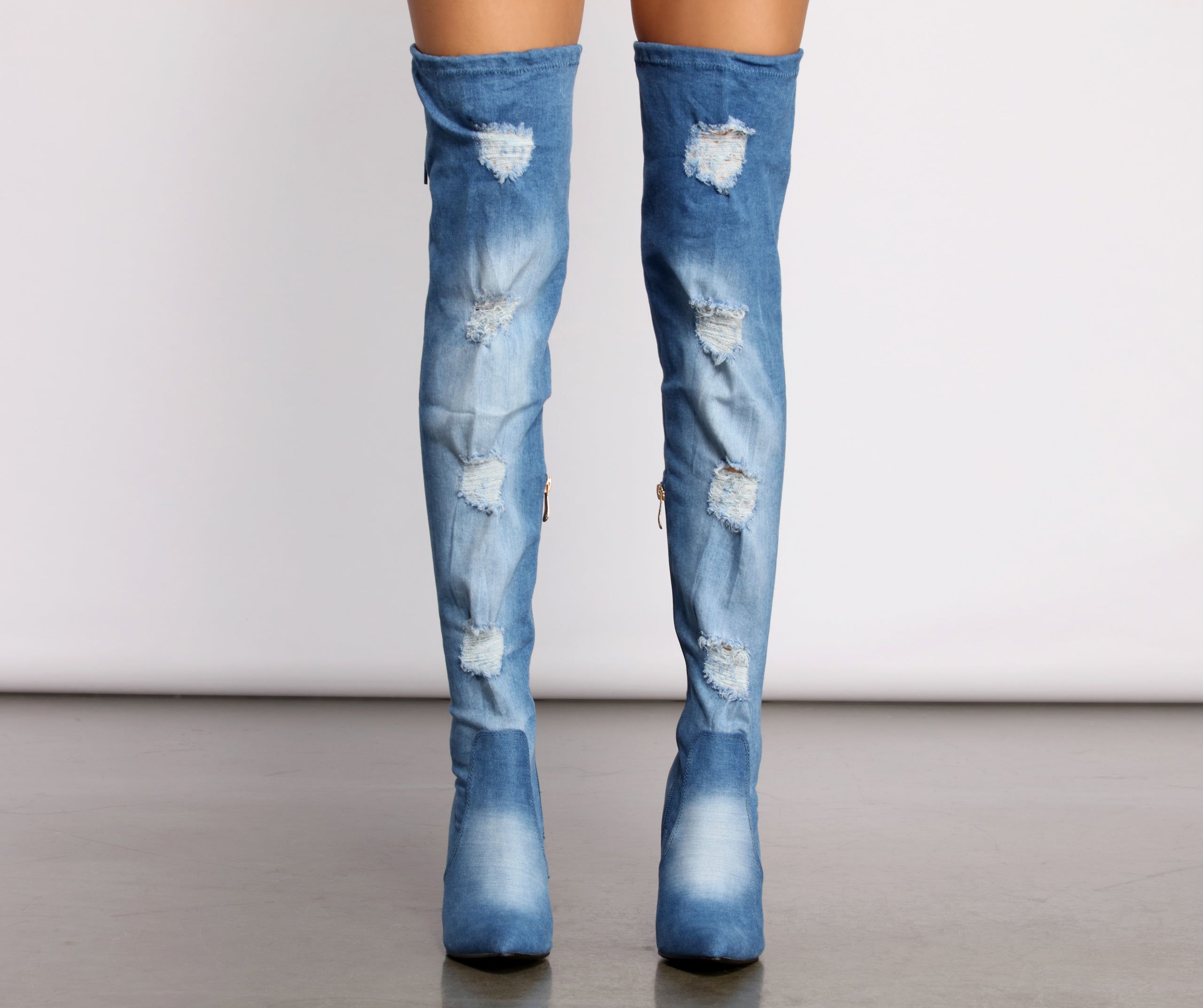 Denim Diva Over The Knee Block Heeled Boots