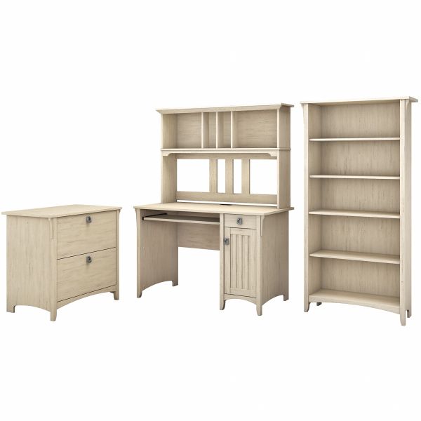 Bush Furniture Salinas Mission Desk with Hutch， Lateral File Cabinet and 5 Shelf Bookcase in Antique White