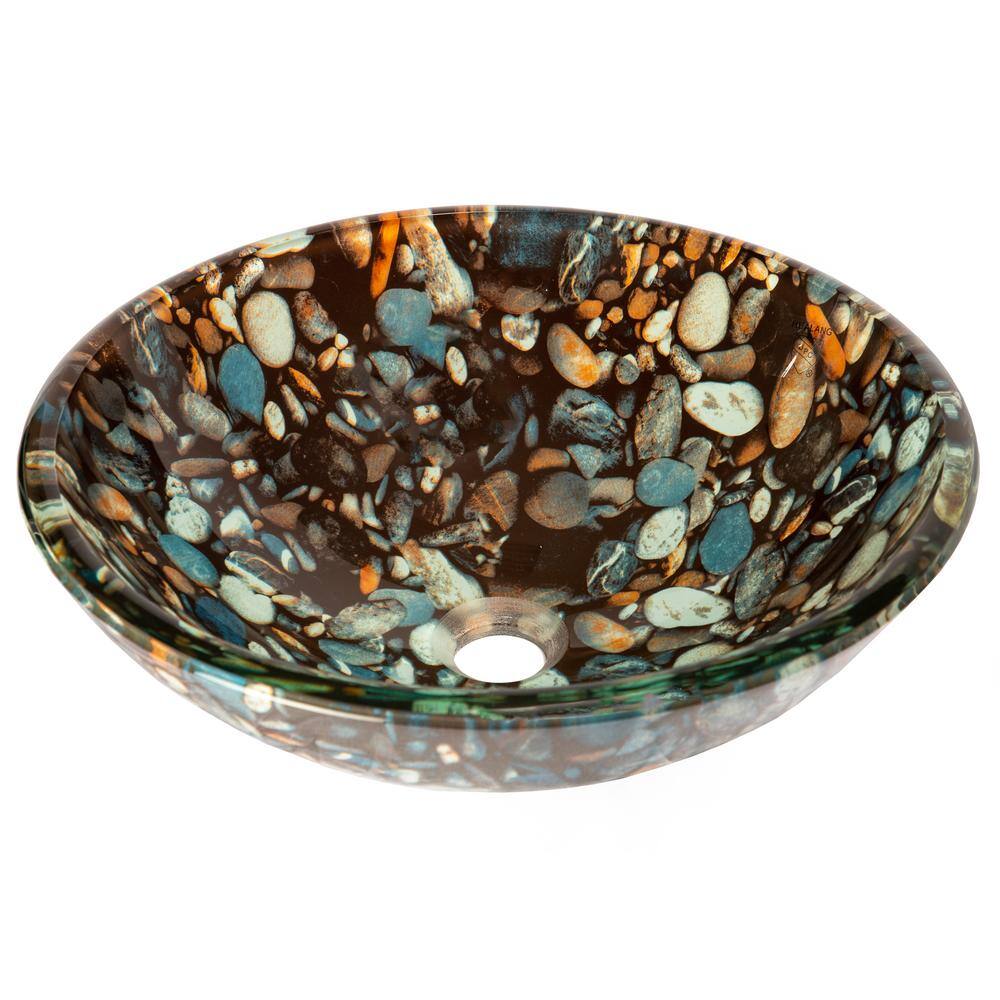 Eden Bath Natural Pebble Pattern Glass Vessel Sink in Multi-Colors EB_GS24