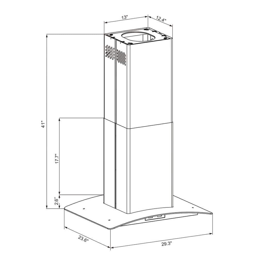 Winflo 30 in 475 CFM Convertible Island Mount Range Hood in Stainless Steel and Glass with Mesh Filters and Touch Control