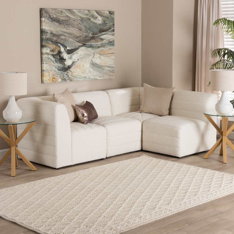 Salcombe Cream Boucle Collection   Transitional   Sectional Sofas   by Baxton Studio  Houzz