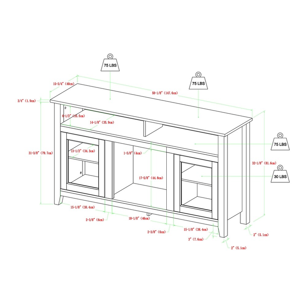 MIddlebrook 58 inch Highboy 2 Door Fireplace TV Stand