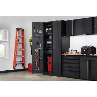 Husky Pro Duty Welded 20-Gauge Steel Freestanding Garage Cabinet in Black LINE-X (36 in. W x 81 in. H x 24 in. D) HTC1000008-LX