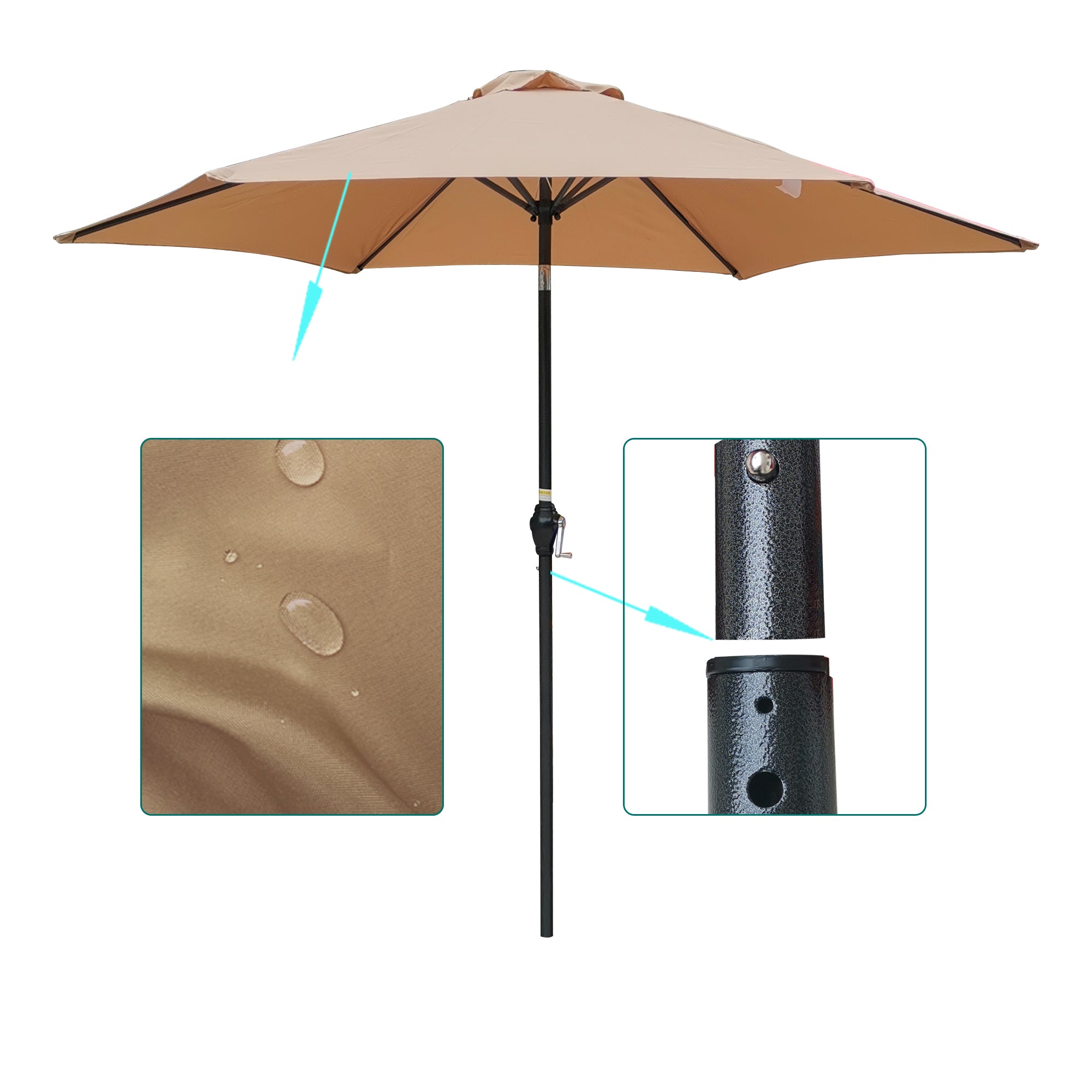 Patio Umbrella, 9ft Outside Table Umbrella with Push Button Tilt and Crank, Outdoor Market Umbrellas Fade Resistant Water Proof Patio Table Umbrella for Yard Garden in Brown