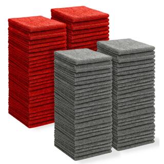 THE CLEAN STORE Edgeless Technology Microfiber Towels 2 Free Dispenser Boxes 12 in. x 12 in. RedGray (100-Pack) 135