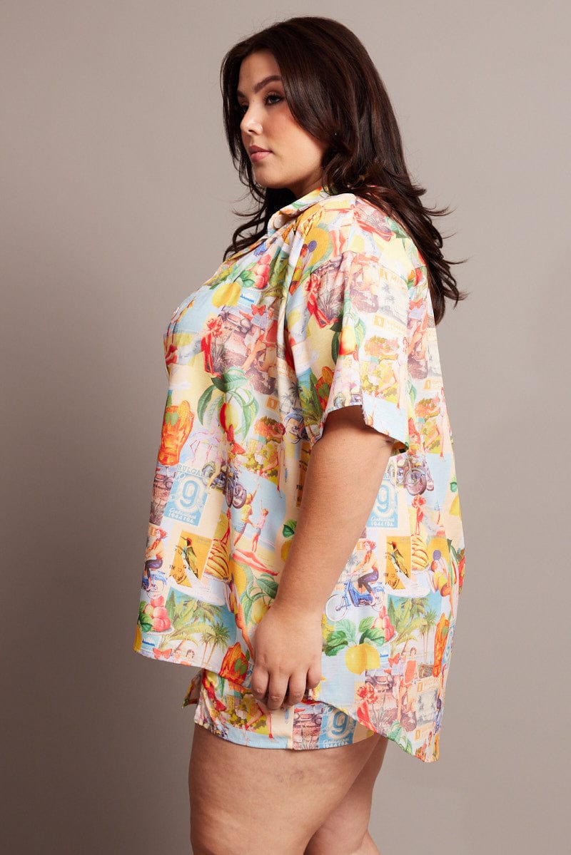 Multi Abstract Relaxed Shirt Short Sleeve