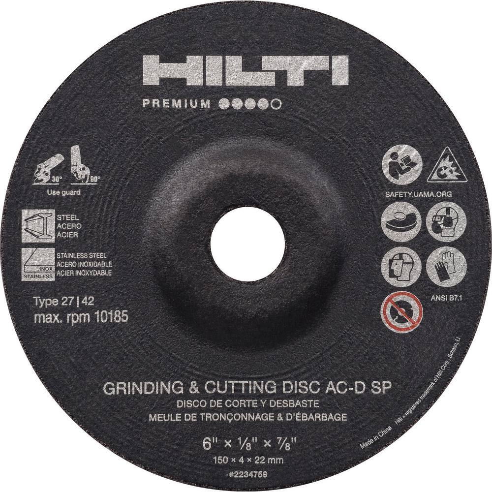 Hilti 6 in. x 78 in. Type 27 Premium Thin Abrasive Cutting Disc with Depressed Center (25-Pack) 2235207