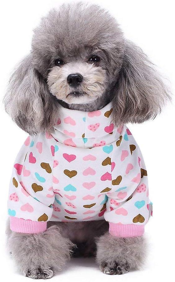 Dog Pajamas Costumes For Indoor Outdoor Turtleneck Love Pattern Comfortable Puppy Pajamas Soft Dog Jumpsuit Shirt Best Gift 100% Cotton Coat-xl