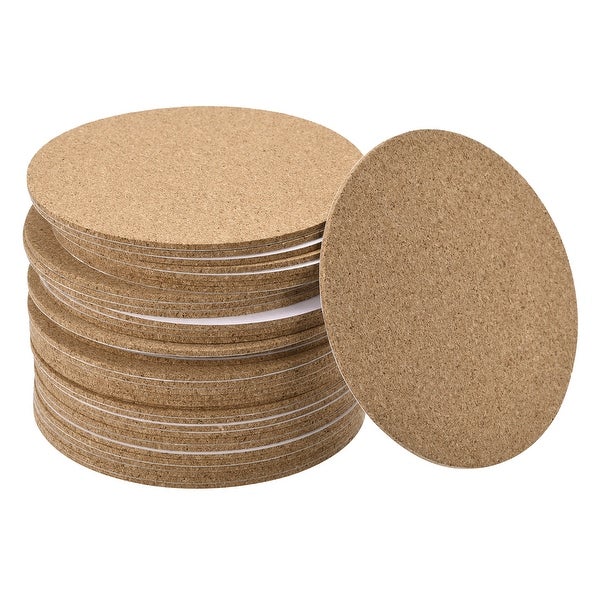 100mm Round Coasters 2mm Thick Cork Cup Mat Self-Adhesive Pad 36pcs - Wood