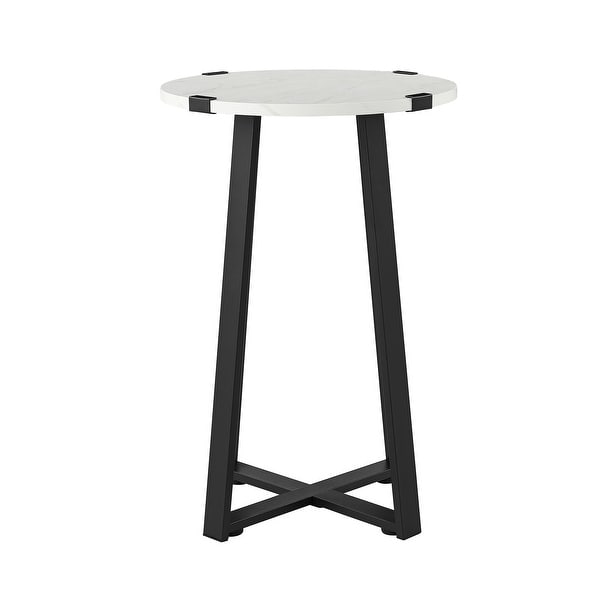 Modern Round Side Table Accent End Table with Faux Marble Tabletop