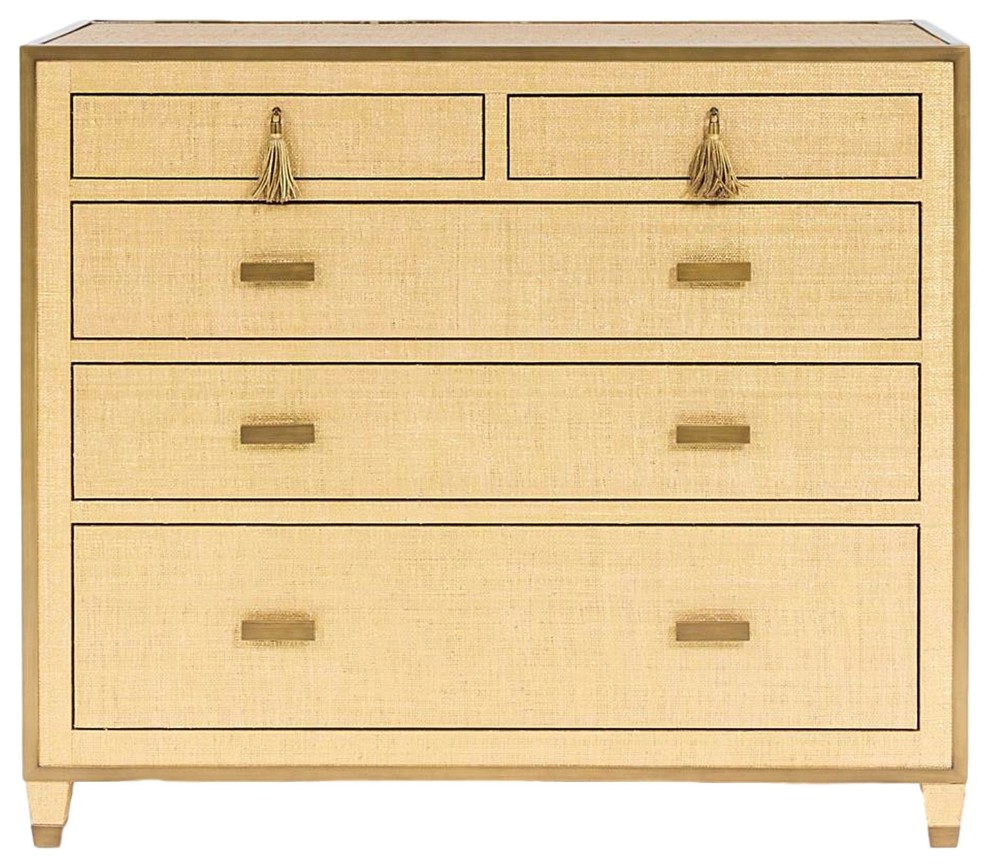 Elegant Textured Gold Contemporary Accent Chest  Tassel Modern 5 Drawer Dresser   Tropical   Accent Chests And Cabinets   by My Swanky Home  Houzz