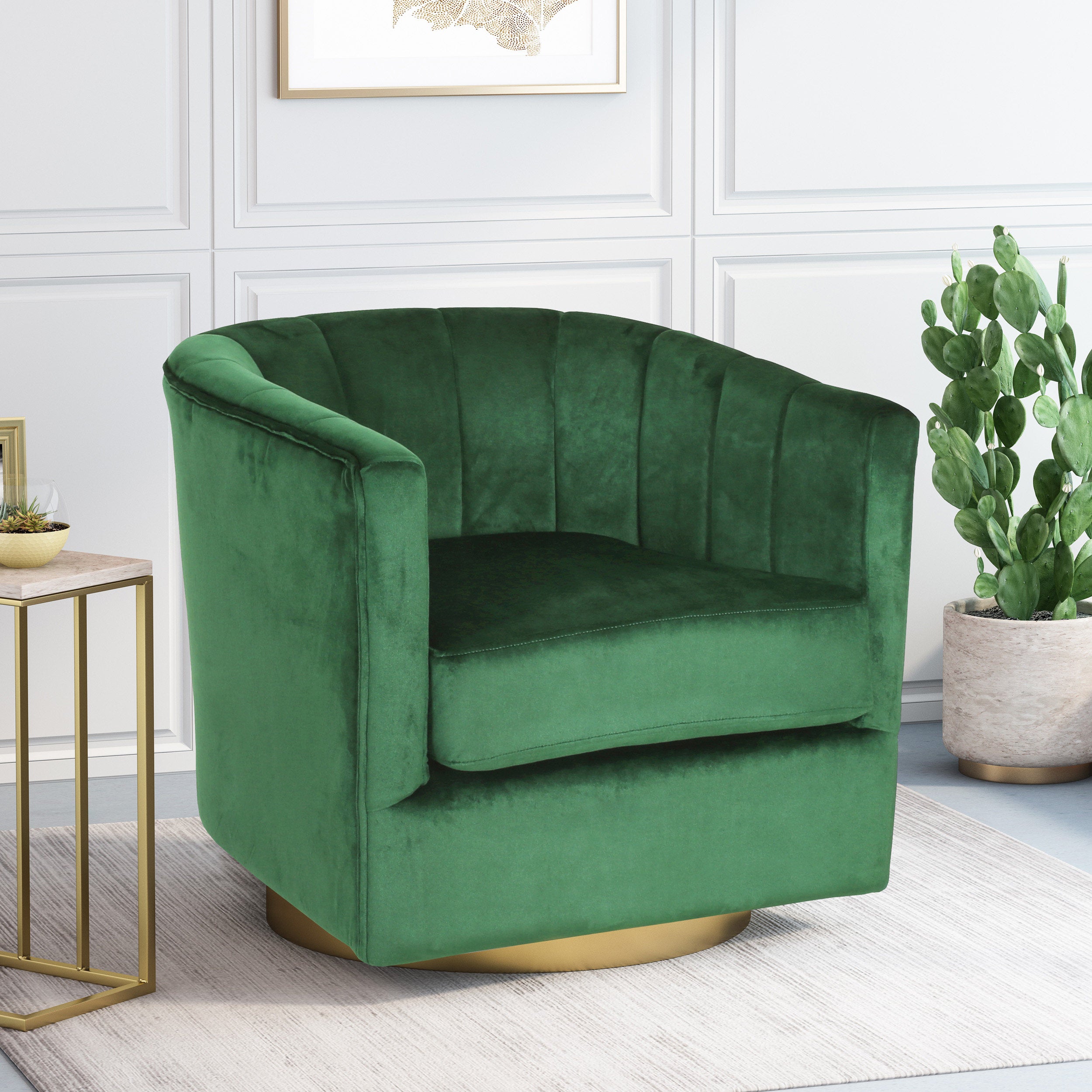 Blairmont Modern Glam Channel Stitch Velvet Swivel Club Chair