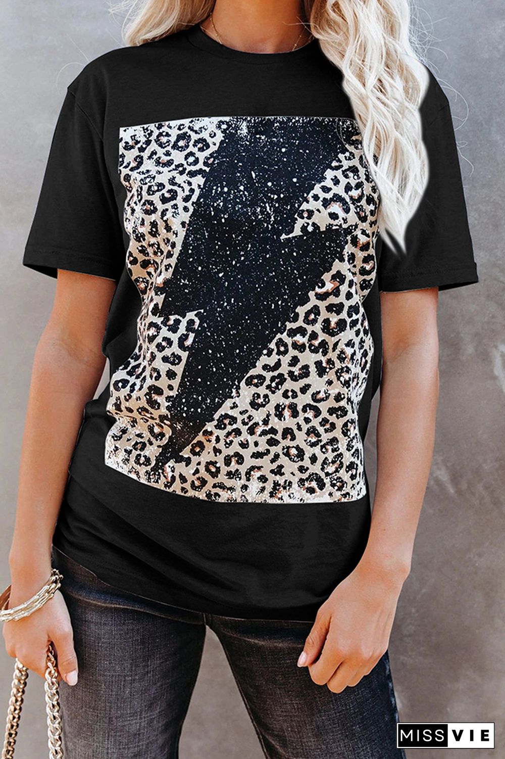 Leopard Lightning Print Graphic Tees for Women Wholesale Short Sleeve T shirts Top