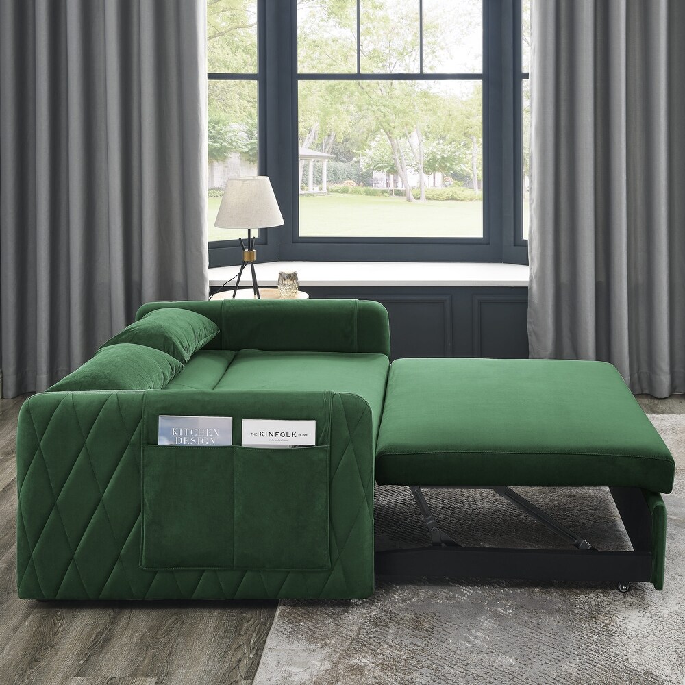 Modern Velvet Convertible Sofa Bed with Adjustable Backrest