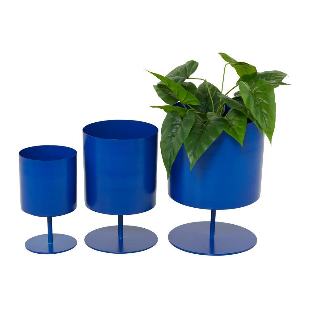 Novogratz 14 in. x 10 in. Blue Metal Modern Planter (Set of 3) 040853