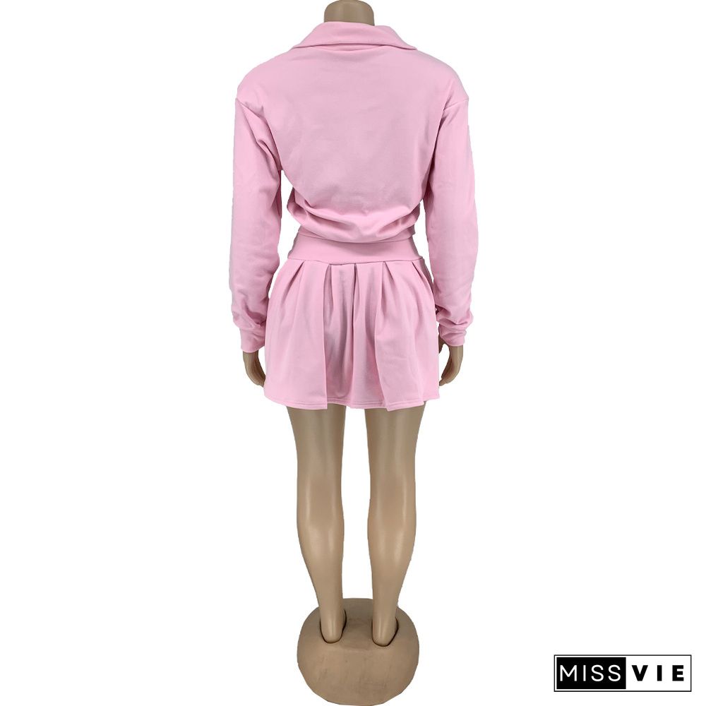 Tennis Uniform Pure Color Velvet Pleated Mini Skirt Suit