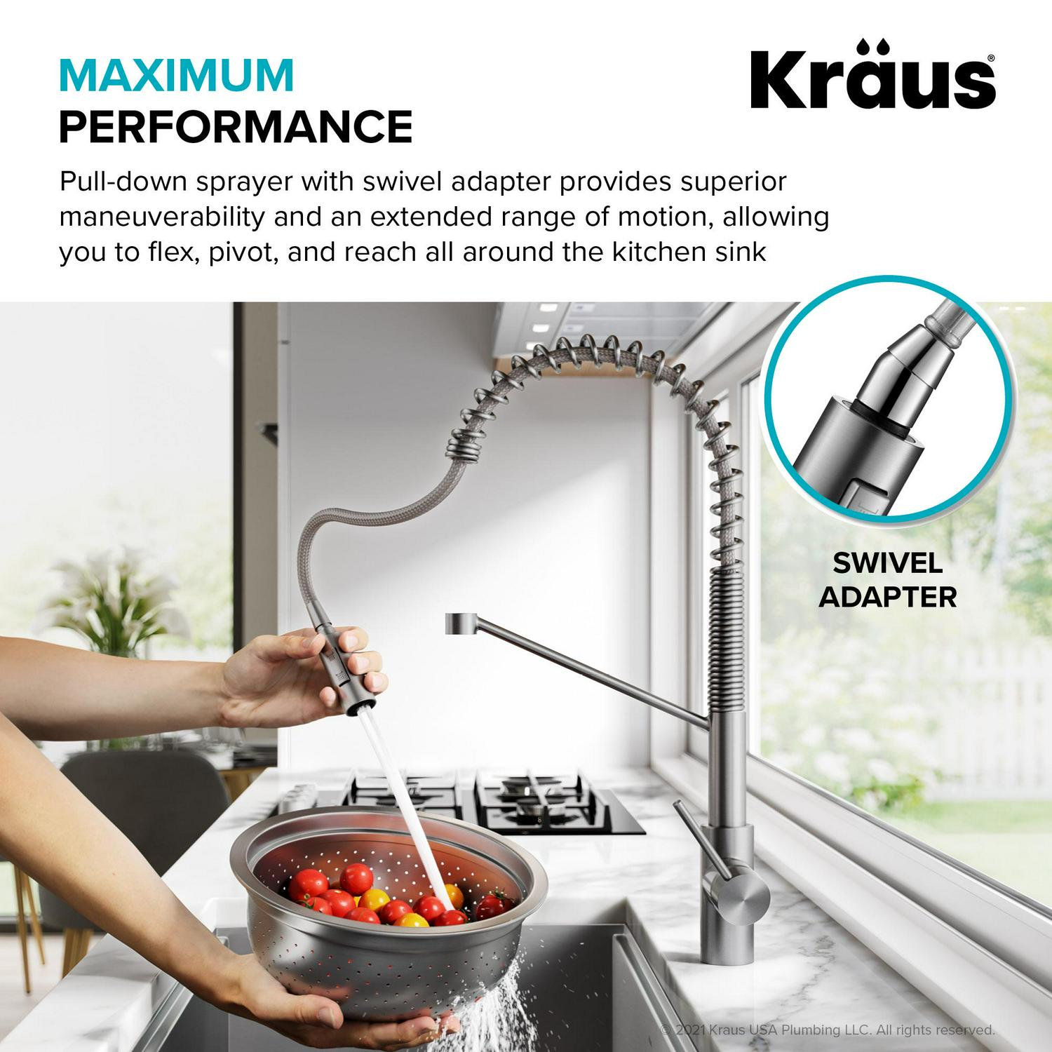 Kraus Oletto Commercial Style Pull-Down Single Handle Kitchen Faucet with QuickDock Top Mount Installation Assembly in Matte Black