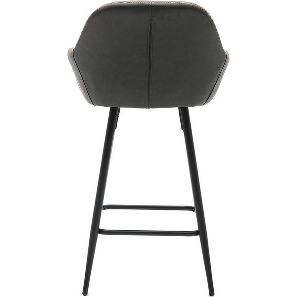 Grey Bucket Upholstered Dark Accent Barstool Chair (Set of 2)