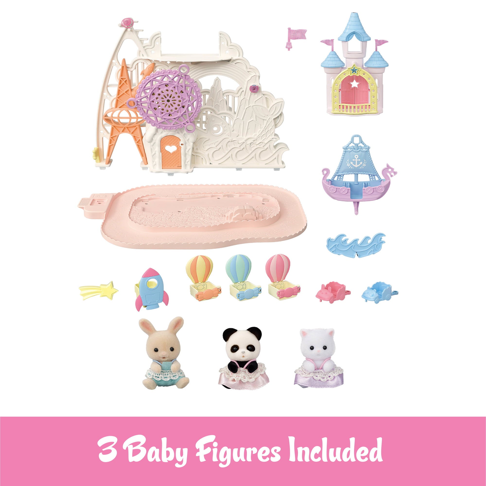 Calico Critters Baby Amusement Park, Dollhouse Playset with 3 Collectible Doll Figures