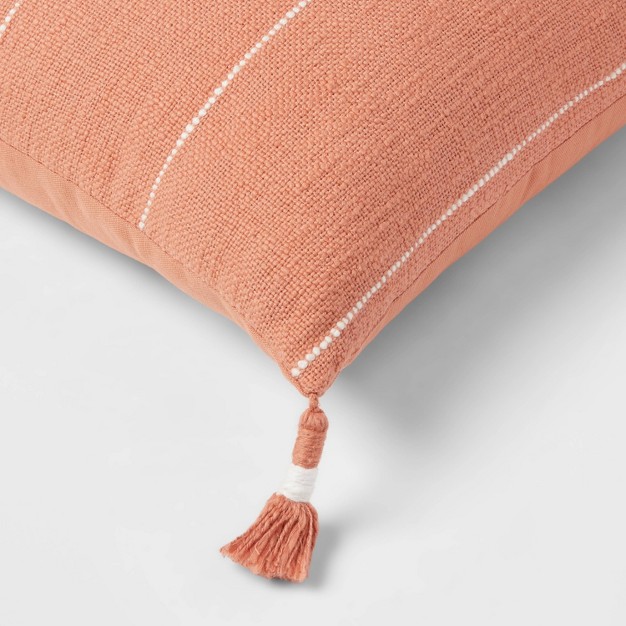 Square Textured Stripe Tassel Decorative Throw Pillow Terracotta