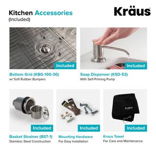 KRAUS Standart PRO All-in-One Undermount Stainless Steel 30 in. Single Bowl Kitchen Sink with Faucet in Stainless Steel KHU100-30-1610-53SS