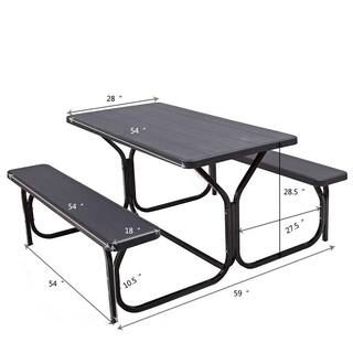 WELLFOR 3-Pieces Rectangular Metal Picnic Table Set OP-HWY-3499BK