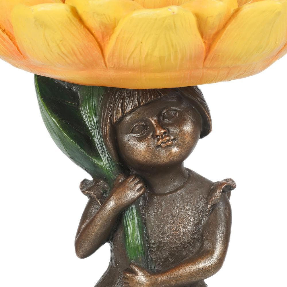 Luxen Home Resin Sunflower Girl Bird Bath WHP1297