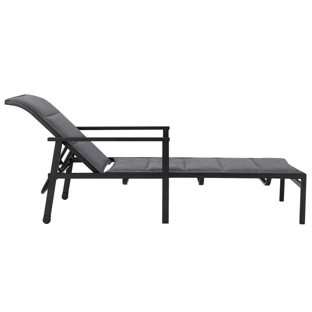 Hampton Bay High Garden Black Steel Padded Sling Outdoor Patio Chaise Lounge Chair