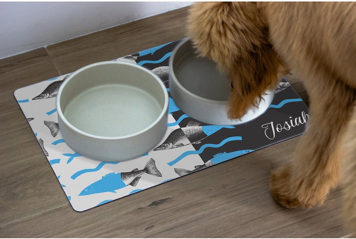 904 Custom Personalized Trendy Fish Print Dog and Cat Bowl Placemat