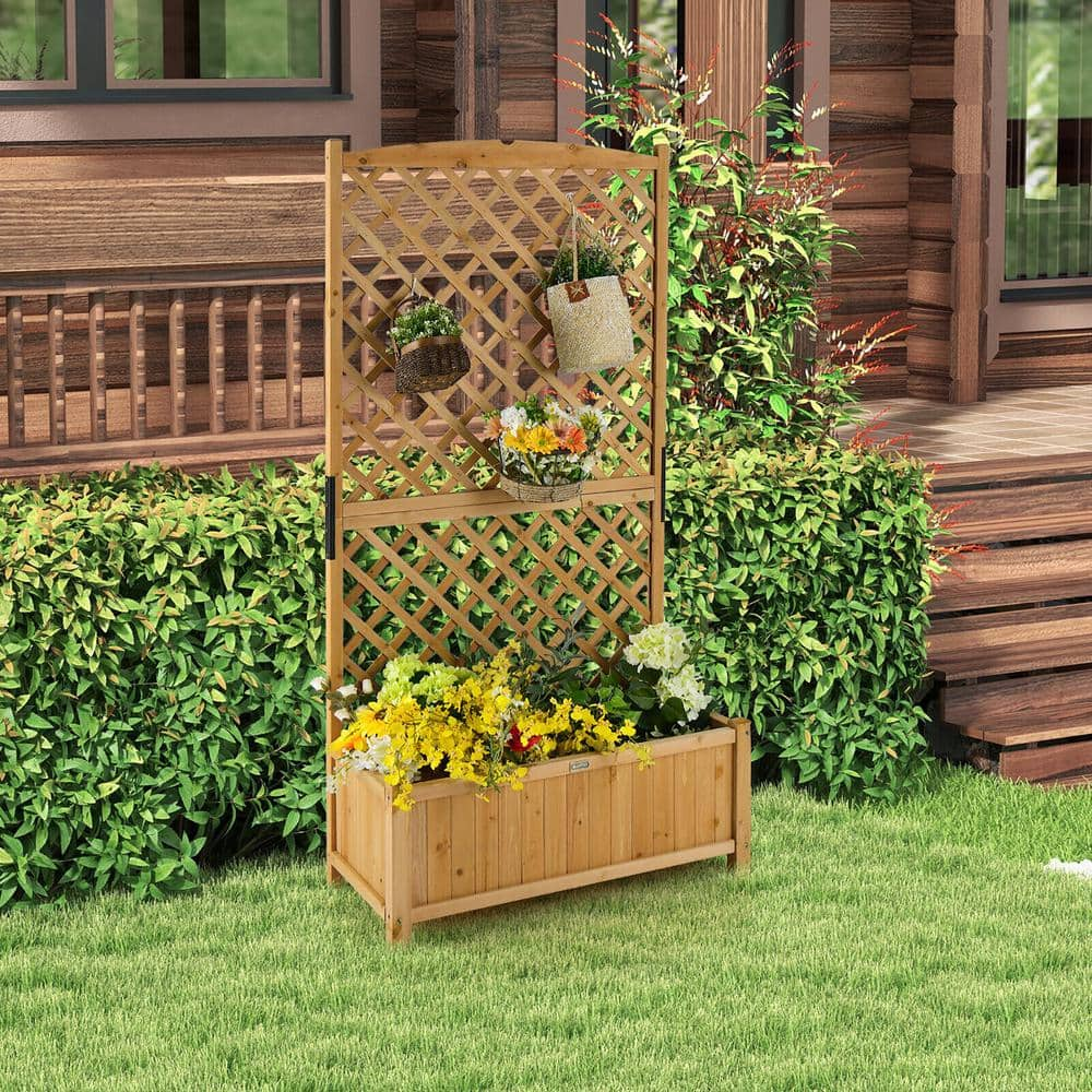 Gymax 71'' Tall Raised Garden Bed Wooden Planter w/Trellis for Flower Climbing Plant GYM11266