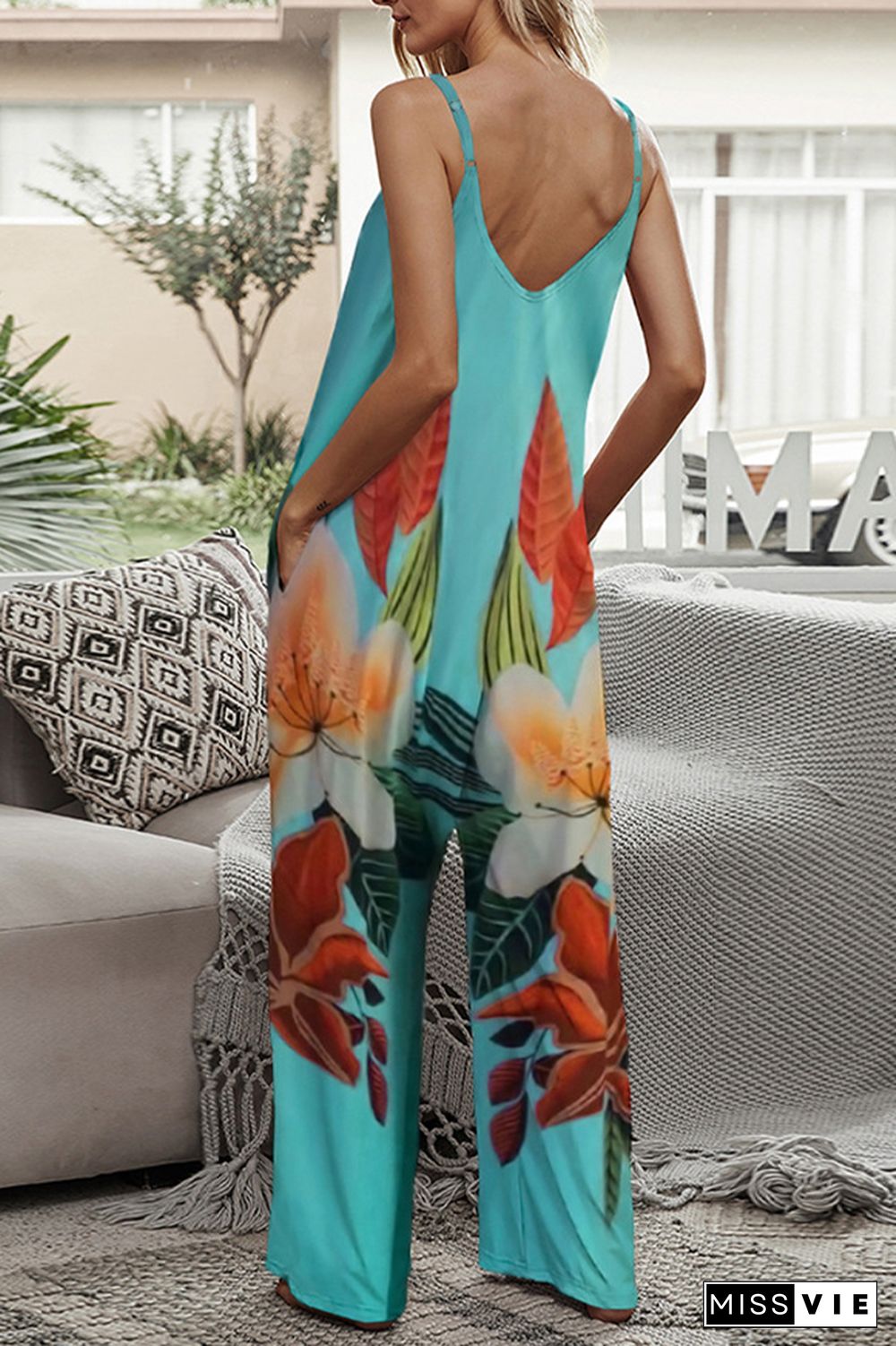 Print Long Pants Loose Jumpsuit Wholesale