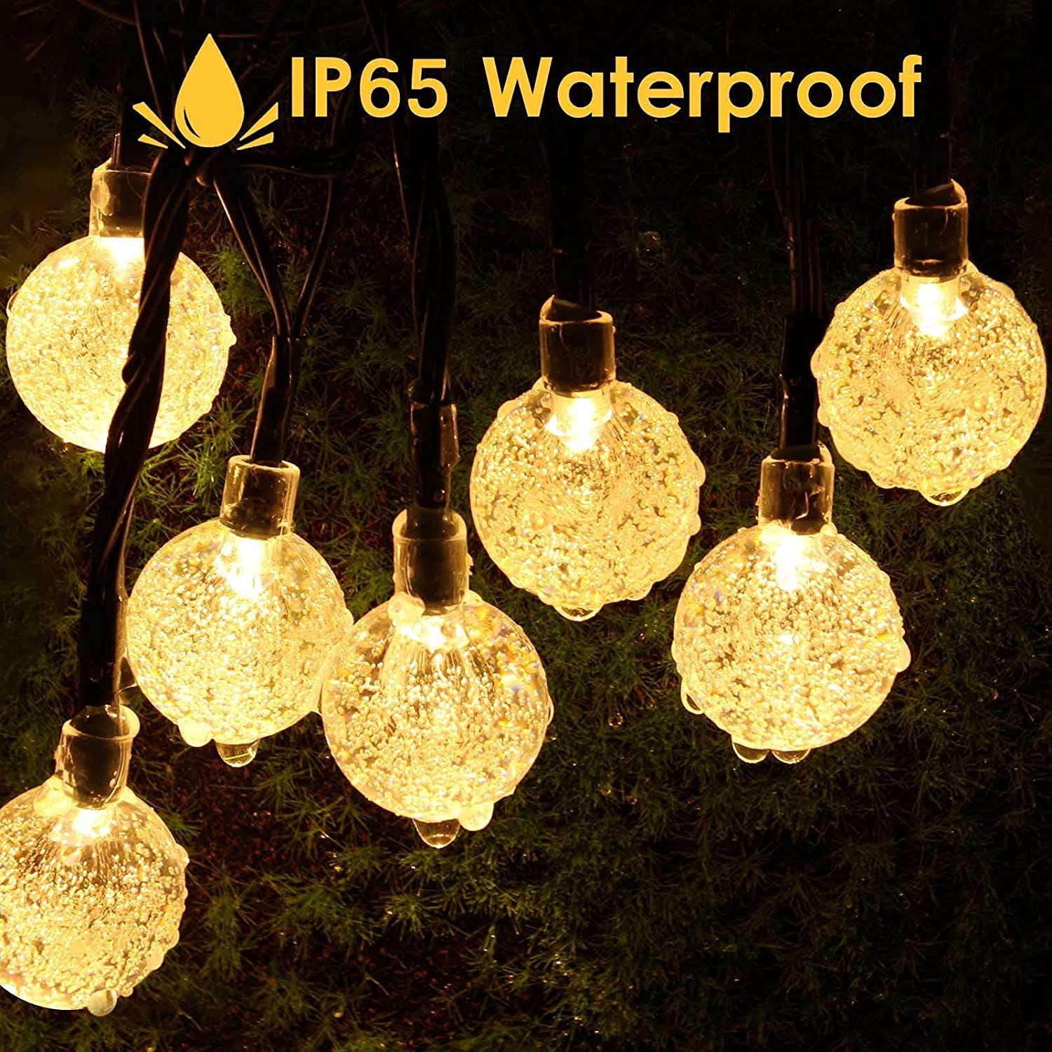 CoreLife 40FT 100 LED Crystal Globe Solar Powered String Lights Outdoor Waterproof indoor Decorative 8 Modes Patio Party - Warm White